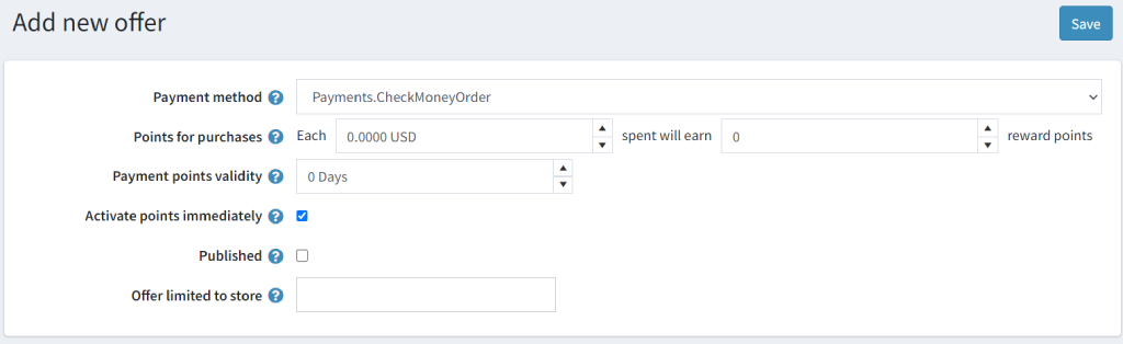 reward point offers on payment method add new offer